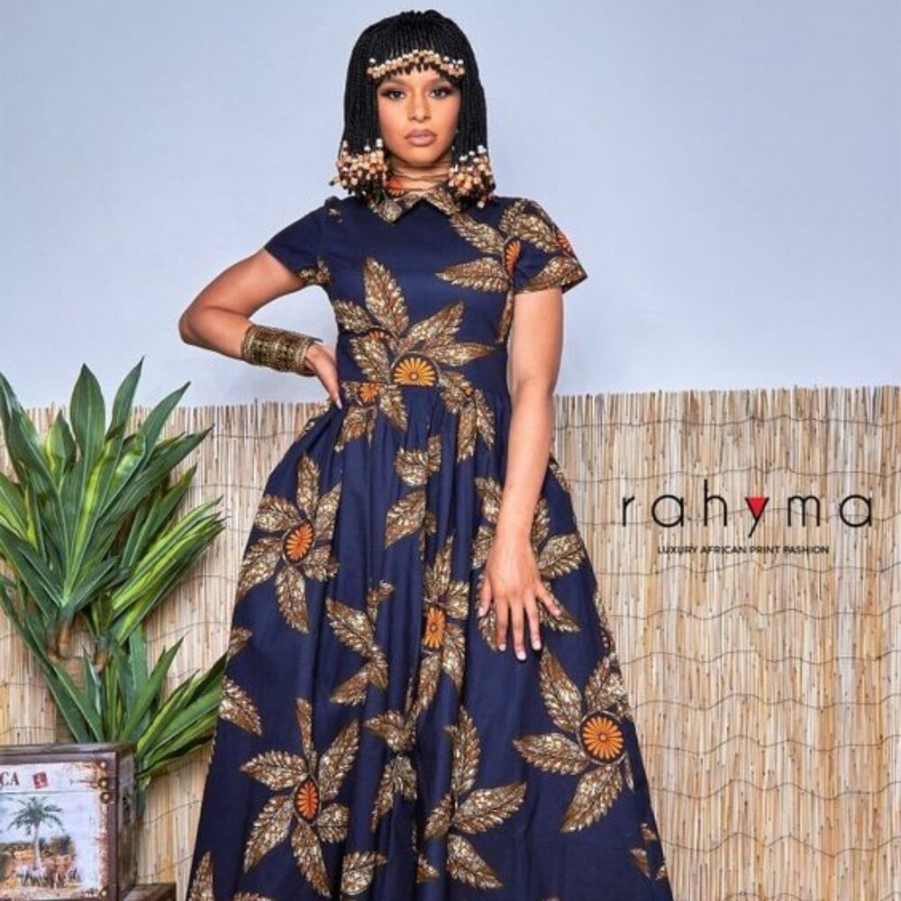 NWT- Rahyma African Print Rose Vintage Maxi Dress in Size Medium